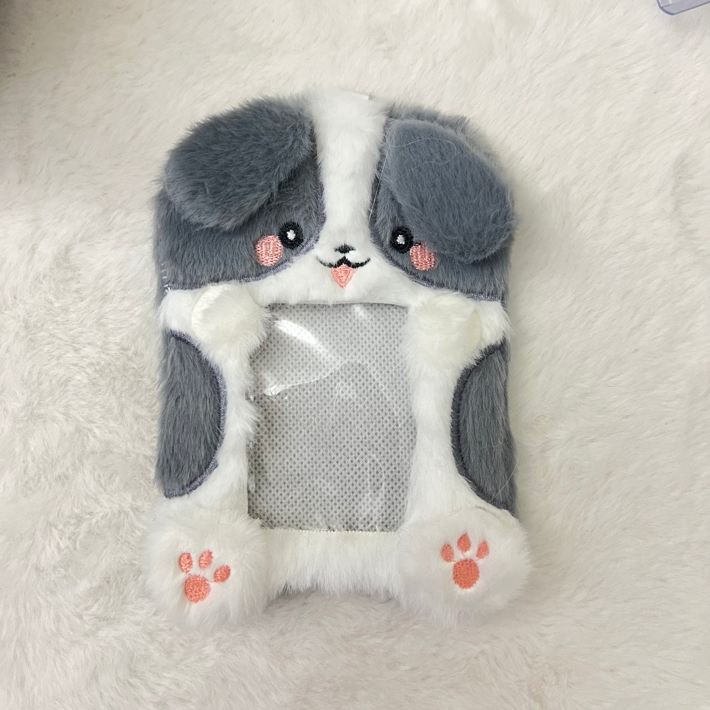 Cute Grey Puppy Plush Photocard Holder Kpop Deco