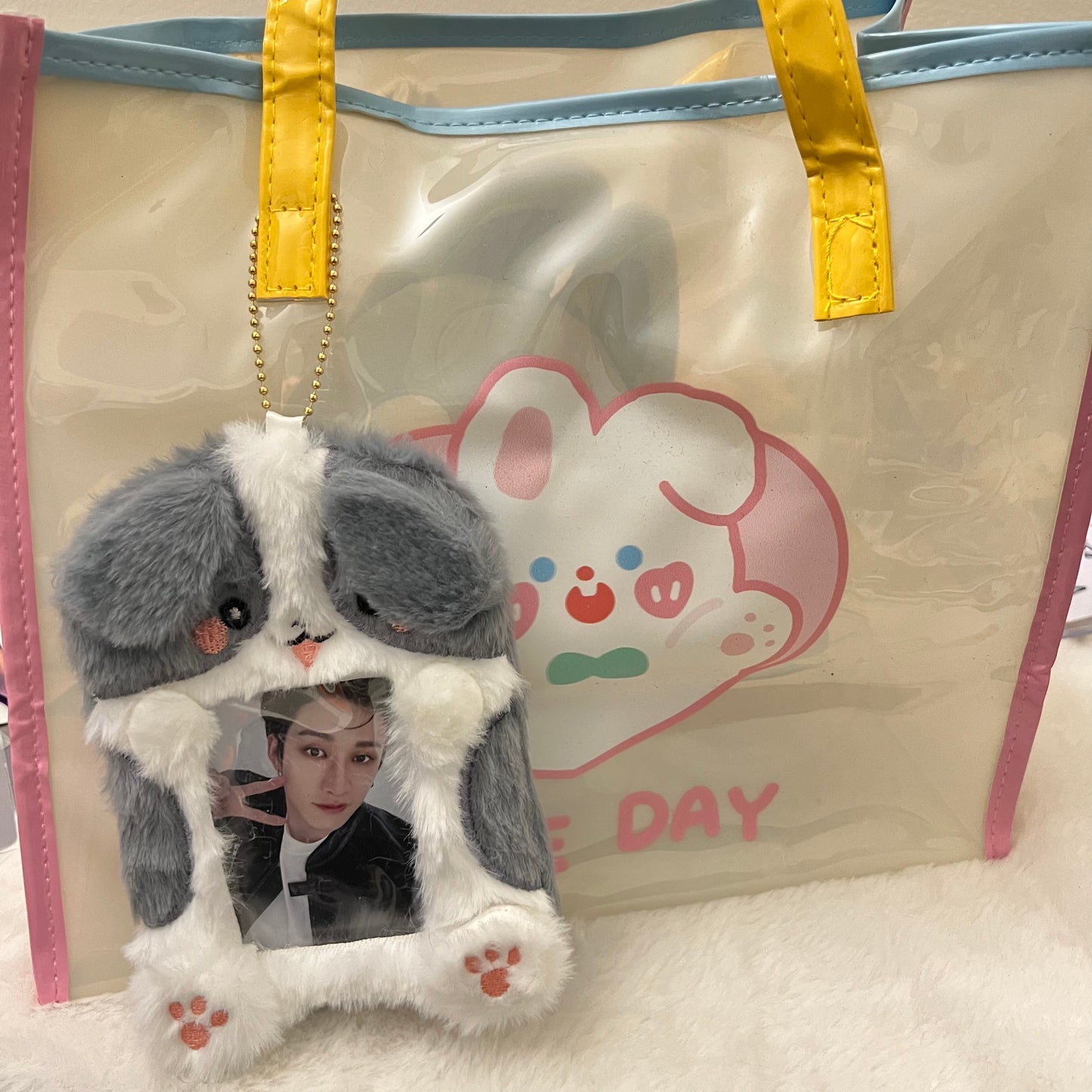 Cute Grey Puppy Plush Photocard Holder Kpop Deco