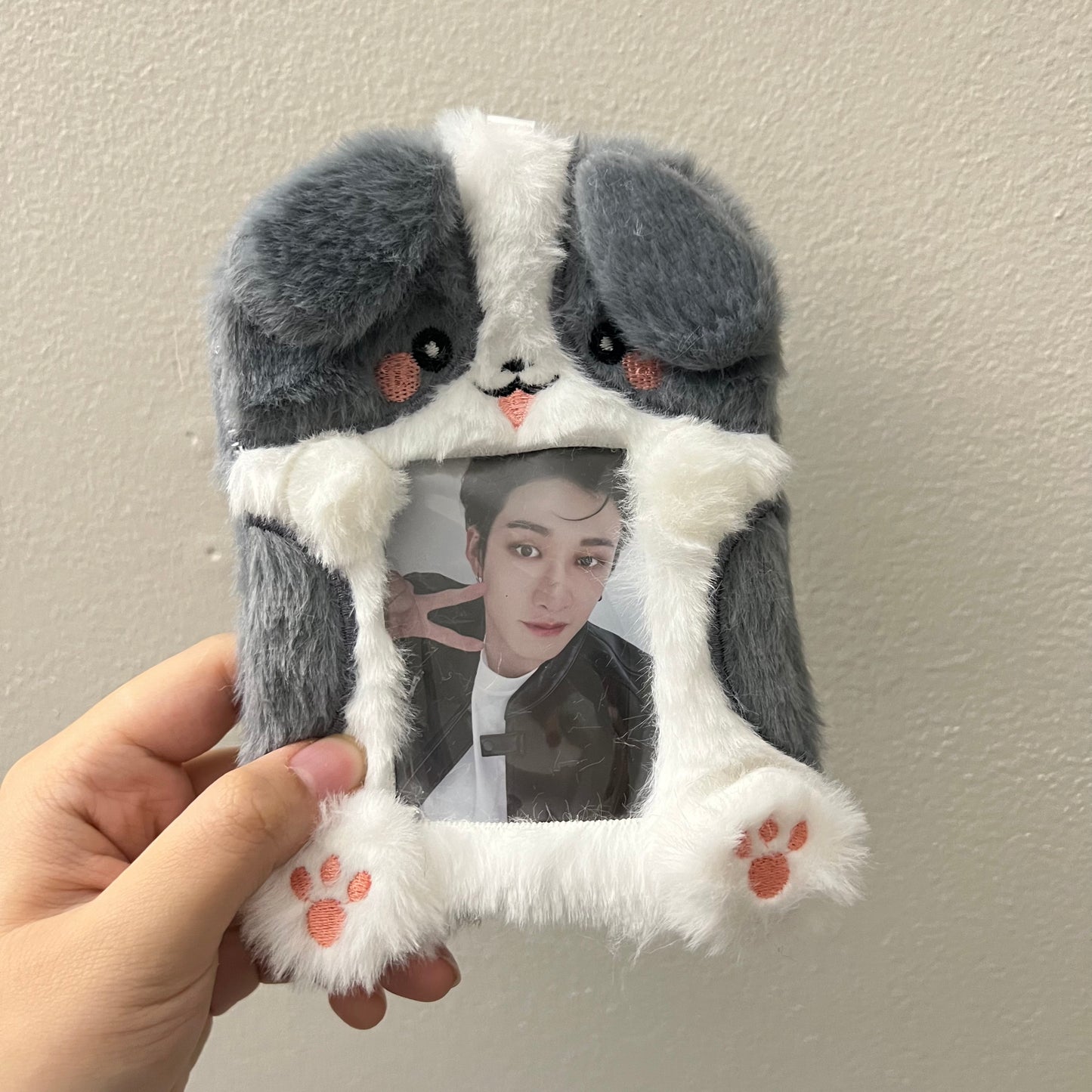 Cute Grey Puppy Plush Photocard Holder Kpop Deco