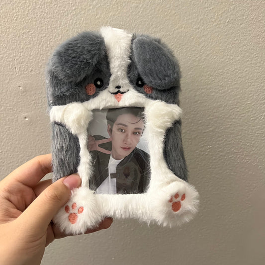 Cute Grey Puppy Plush Photocard Holder Kpop Deco